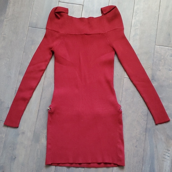 Brand New Red Ribbed Boatneck Sweater Dress - Picture 2 of 3